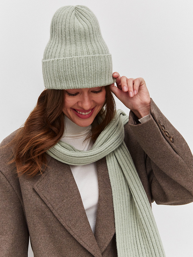 Нуга комплект (шапка+ шарф) трикотажный (св.оливковый)