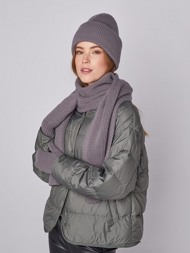 Ботаника комплект (шапка+шарф) трикотажный (серо-фиолетовый, 56-58)
