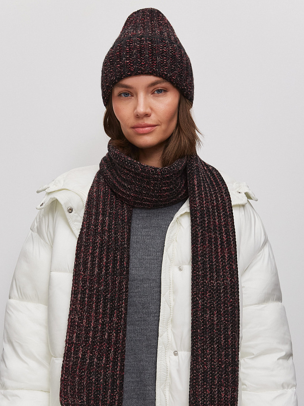 Черри комплект (шапка+ шарф) трикотажный (черный/бордо, 56-58)