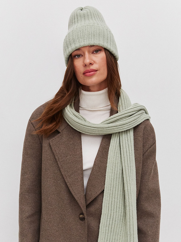 Нуга комплект (шапка+ шарф) трикотажный (св.оливковый)