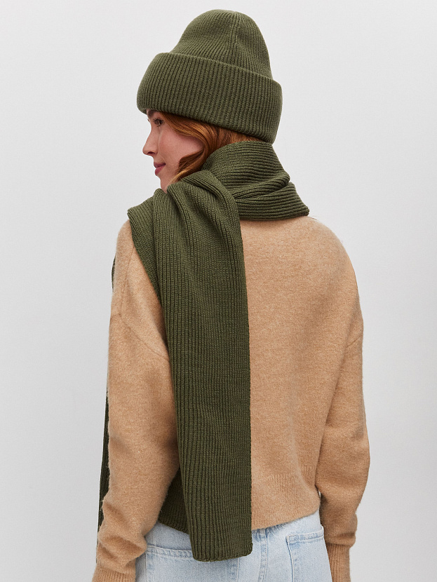 Ботаника комплект (шапка+шарф) трикотажный (хаки, 56-58)
