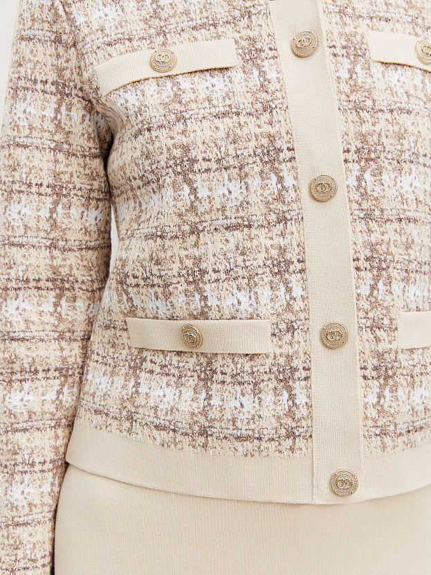 Шанель жакет трикотажный (кремовый/кофейный, 46)