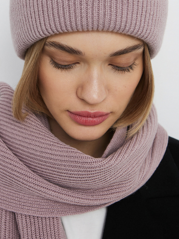 Спейс комплект (шапка+шарф) трикотажный (розовато-серый, 56-58)
