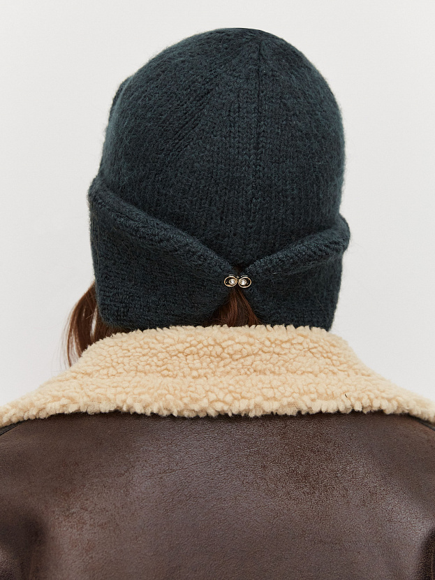 Стокгольм шапка-ушанка трикотажная (т.зеленый, 56-58)