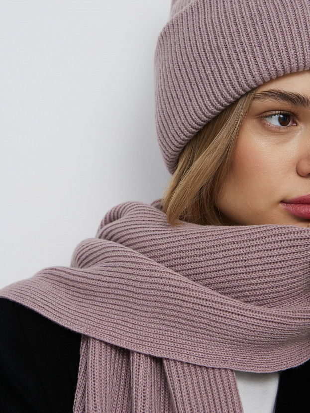 Спейс комплект (шапка+шарф) трикотажный (розовато-серый, 56-58)