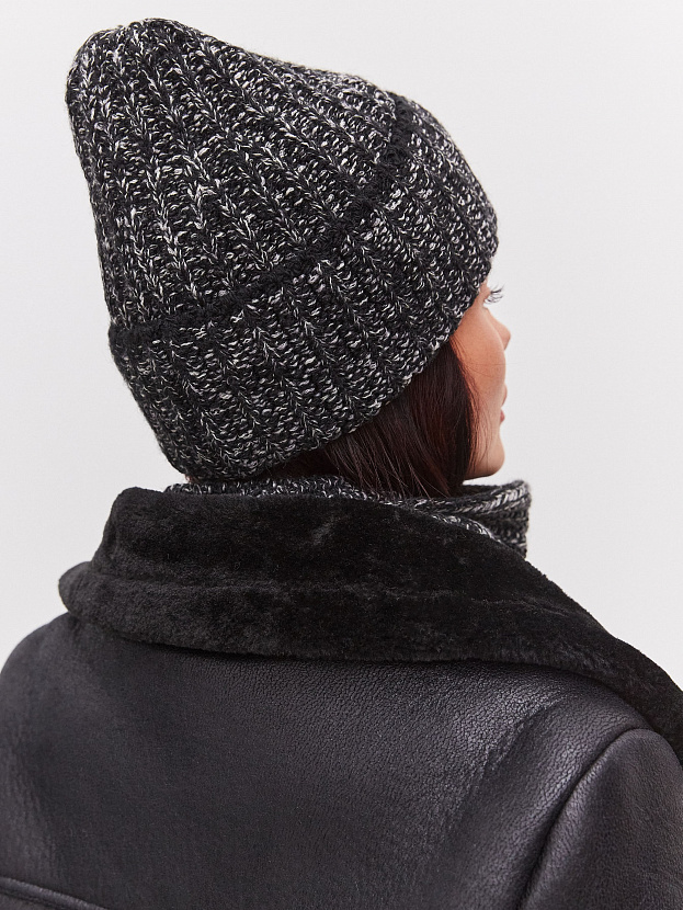 Черри комплект (шапка+ шарф) трикотажный (черный/белый, 56-58)