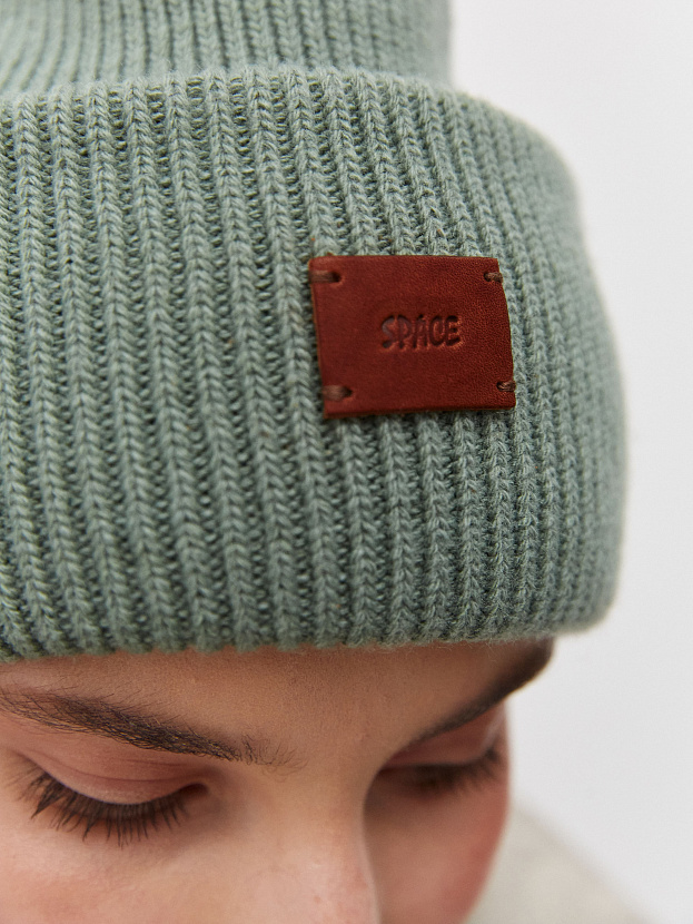 Спейс комплект (шапка+шарф) трикотажный (оливковый, 56-58)