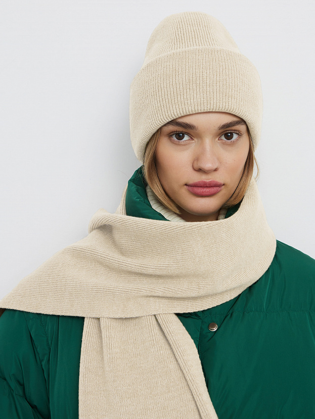 Квартет комплект (шапка+шарф) трикотажный (кремовый, 56-58)