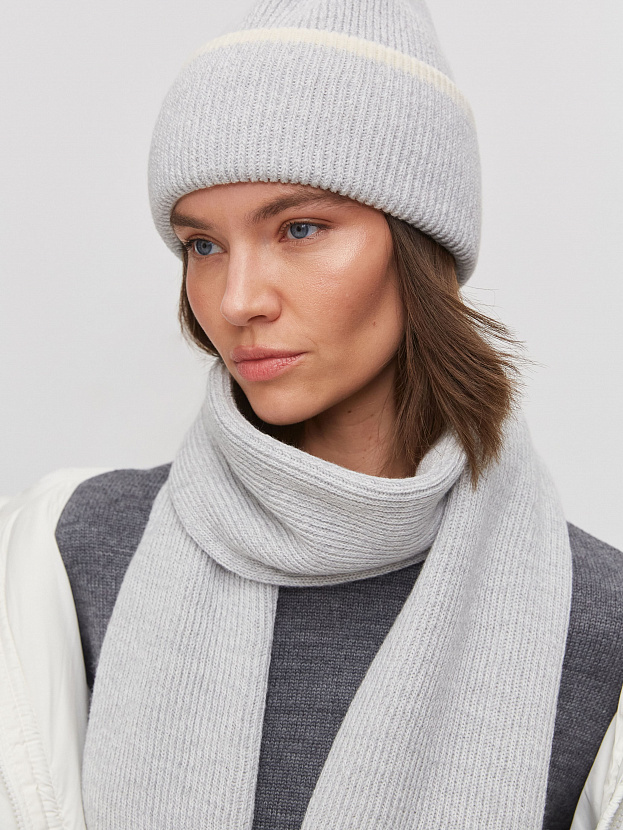 Бредли комплект (шапка+шарф) трикотажный (белый/светло-серый)