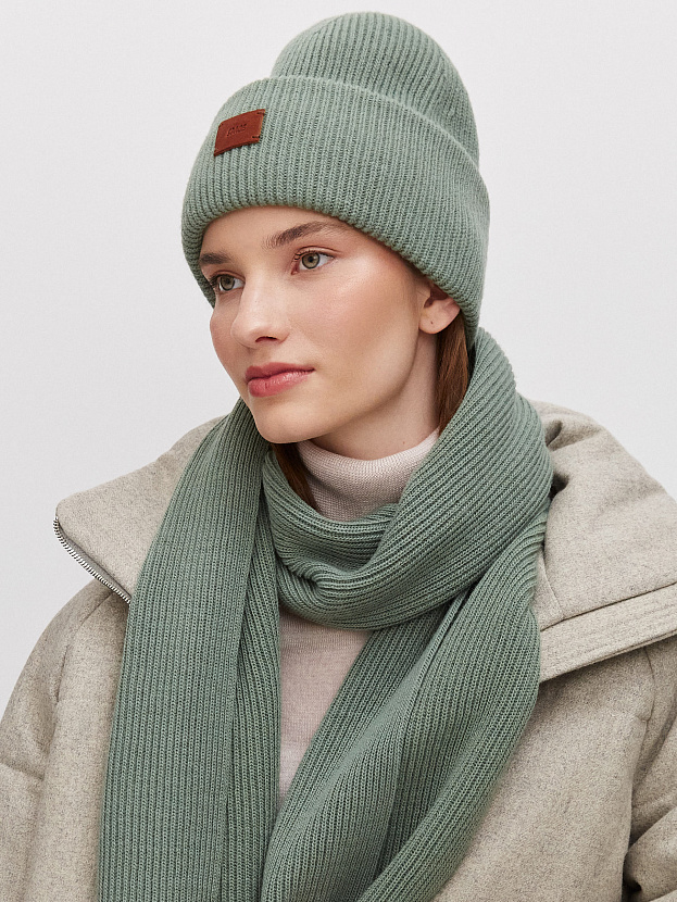 Спейс комплект (шапка+шарф) трикотажный (оливковый, 56-58)