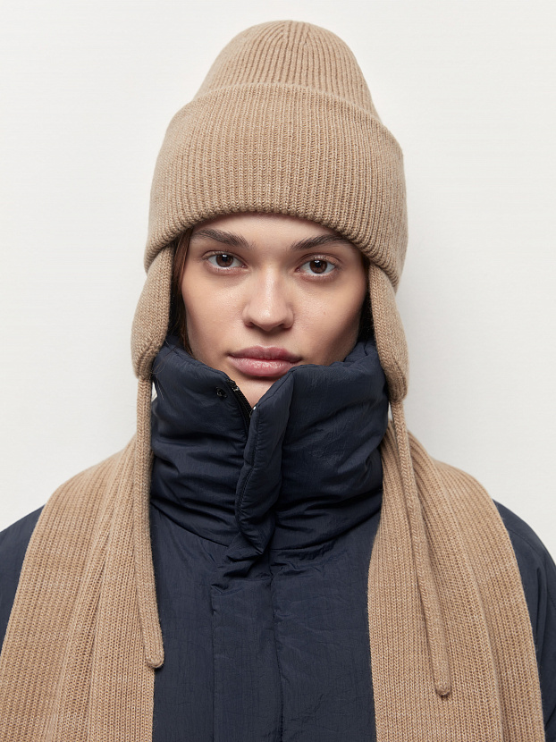 Айсберг комплект (шапка+ шарф) трикотажный (бежевый, 56-58)