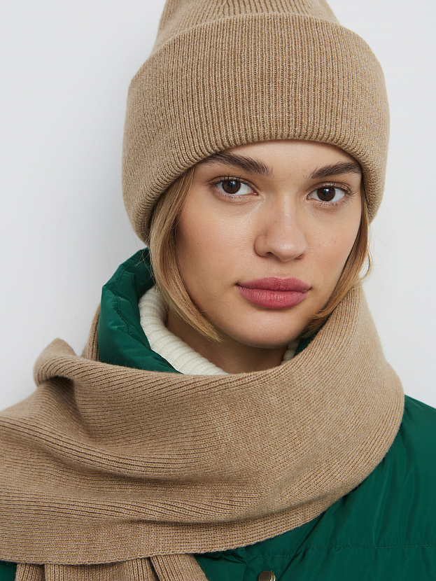Квартет комплект (шапка+шарф) трикотажный (бежевый меланж, 56-58)