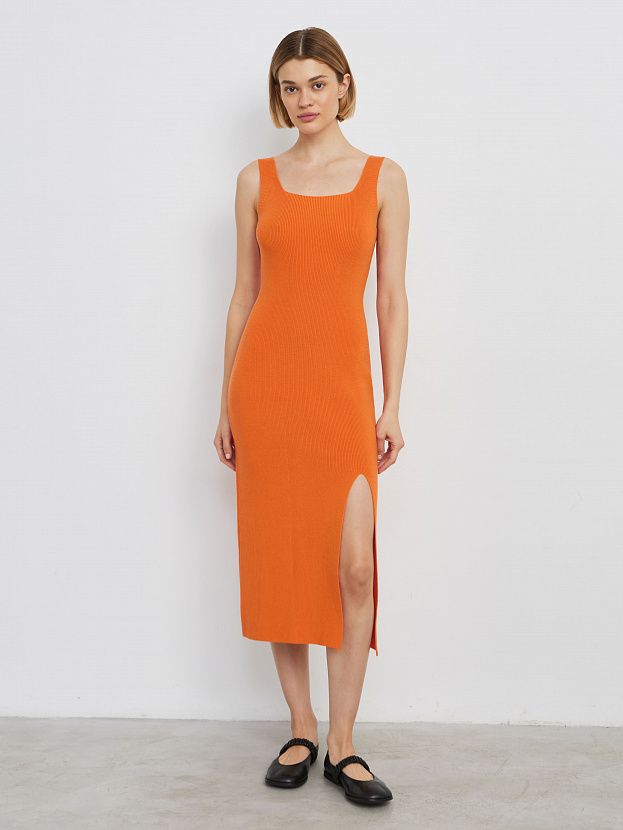 Каре платье трикотажное (оранжевый, M (46))