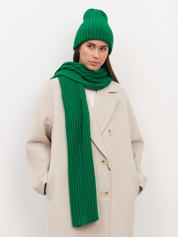 Нуга комплект (шапка+ шарф) трикотажный (ярко-зеленый)