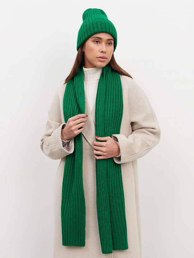 Нуга комплект (шапка+ шарф) трикотажный (ярко-зеленый)