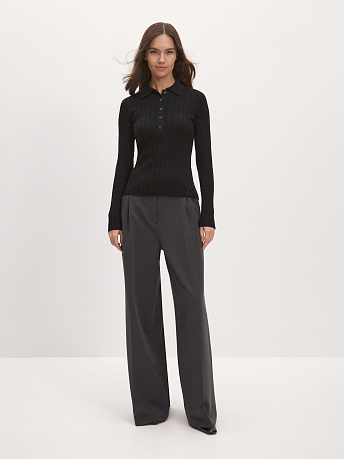 Джемпер поло облегающий из шерсти мериноса и вискозы Пейдж