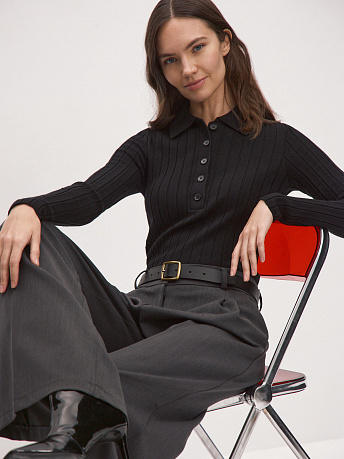 Джемпер поло облегающий из шерсти мериноса и вискозы Пейдж