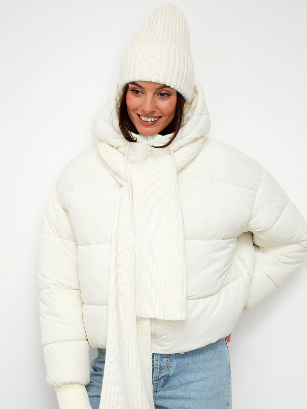 Нуга комплект (шапка+ шарф) трикотажный (белый)