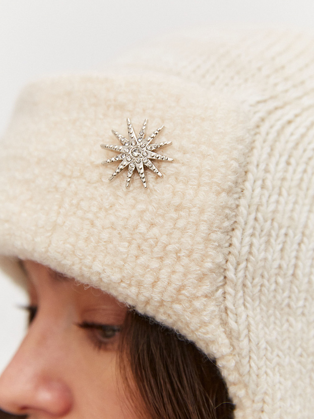 Стокгольм шапка-ушанка трикотажная (молочный/св.песочный, 56-58)