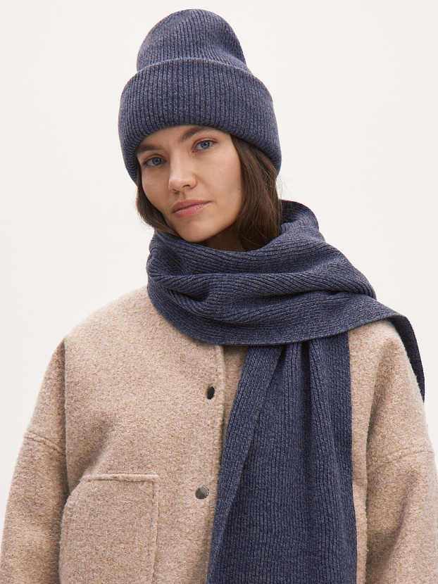 Ботаника комплект (шапка+шарф) трикотажный (серо-синий, 56-58)