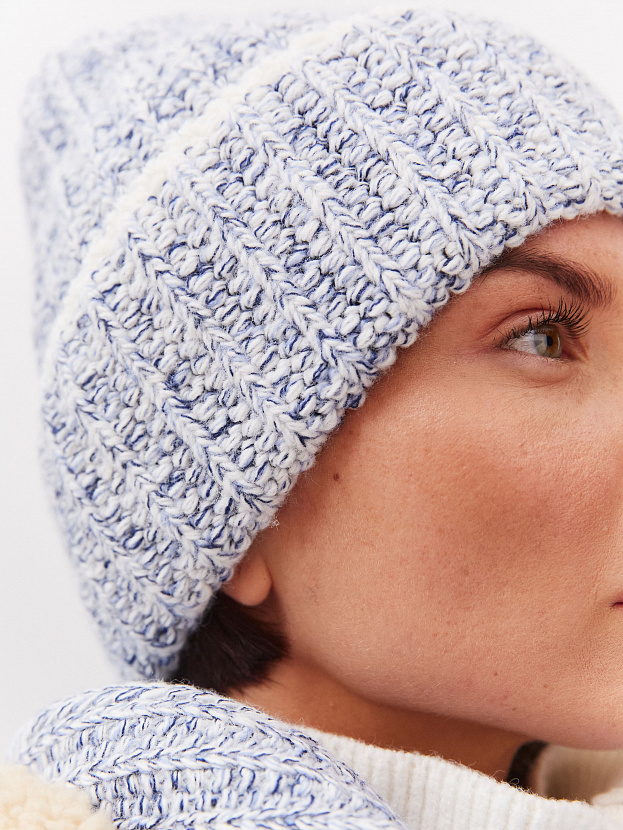 Черри комплект (шапка+ шарф) трикотажный (белый/сине-голубой, 56-58)