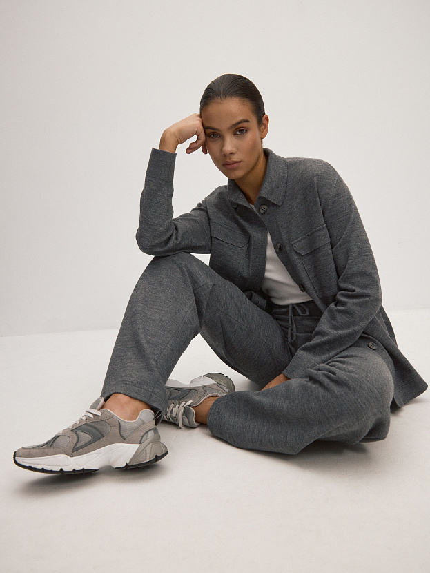 Джемми костюм ( рубашка+брюки ) трикотажный (серый меланж, 44-46/170-175)