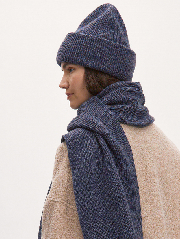 Ботаника комплект (шапка+шарф) трикотажный (серо-синий, 56-58)