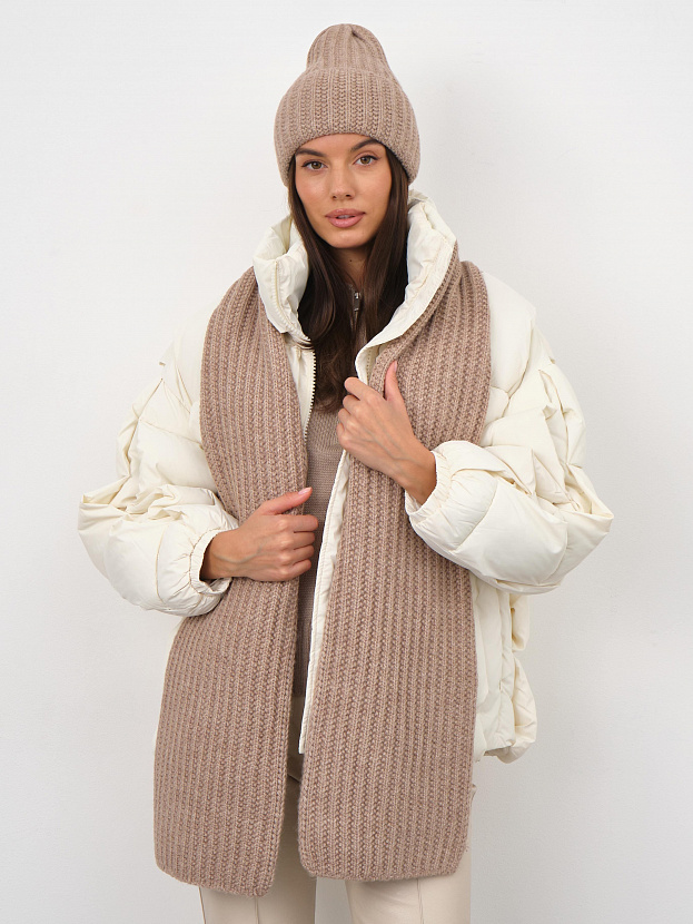 Черри комплект (шапка+ шарф) трикотажный (бежевый меланж, 56-58)