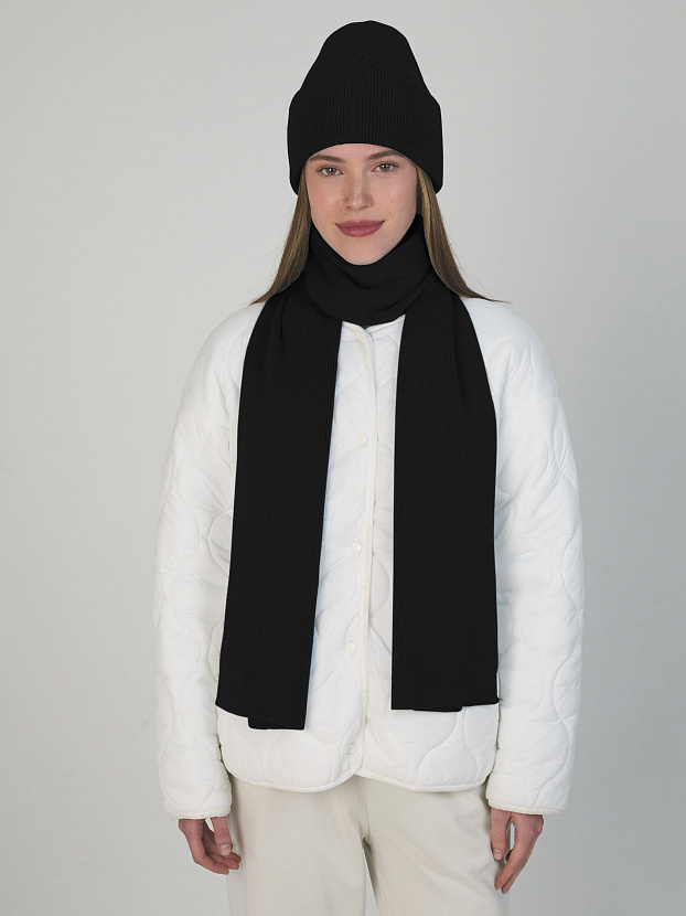 Квартет комплект (шапка+шарф) трикотажный (черный, 56-58)