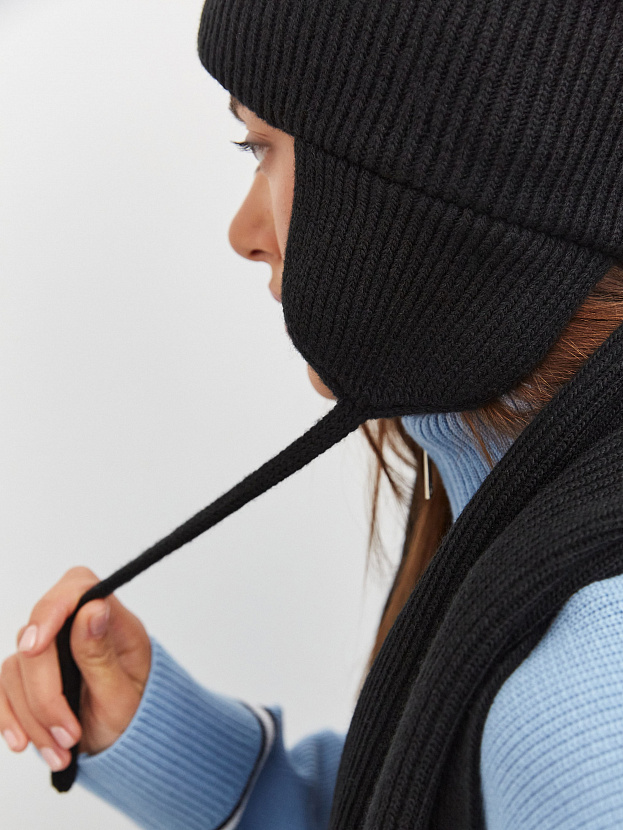 Айсберг комплект (шапка+ шарф) трикотажный (черный, 56-58)