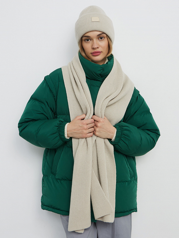 Спейс комплект (шапка+шарф) трикотажный (светло-песочный, 56-58)