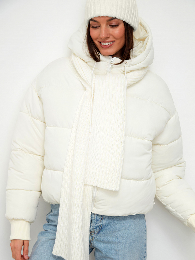 Нуга комплект (шапка+ шарф) трикотажный (белый)