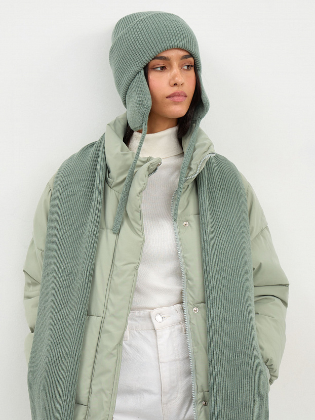 Айсберг комплект (шапка+ шарф) трикотажный (оливковый, 56-58)