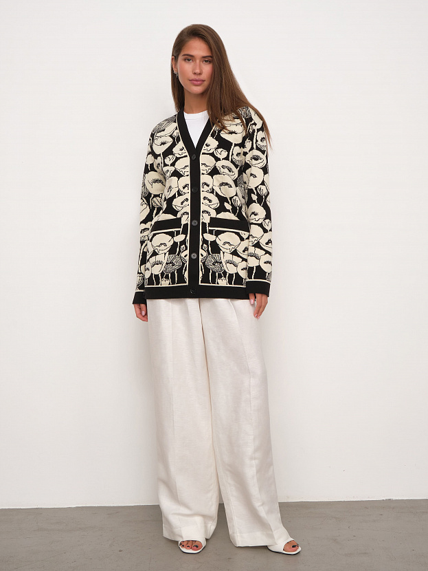 Сандро кардиган трикотажный (черный/кремовый, 44-46)