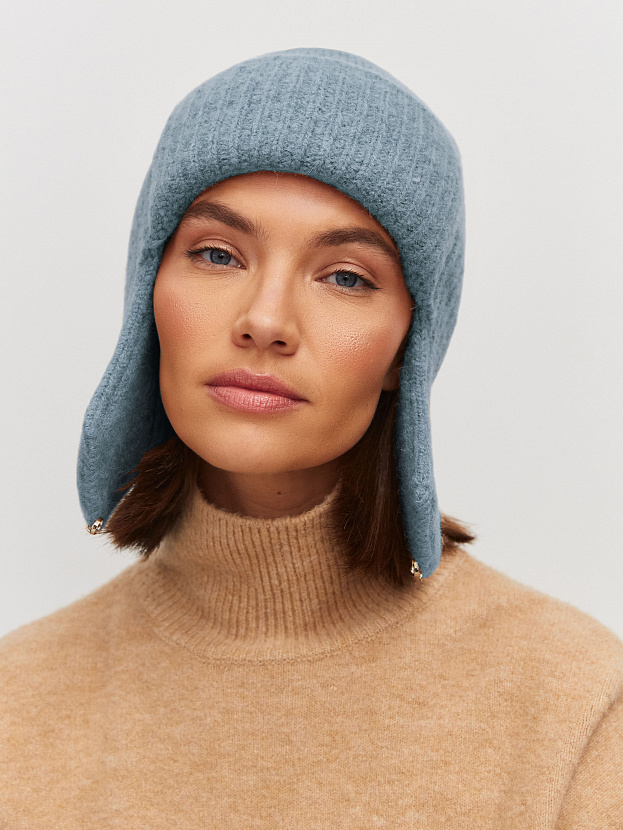 Онтарио шапка-ушанка трикотажная (голубой, 56-58)