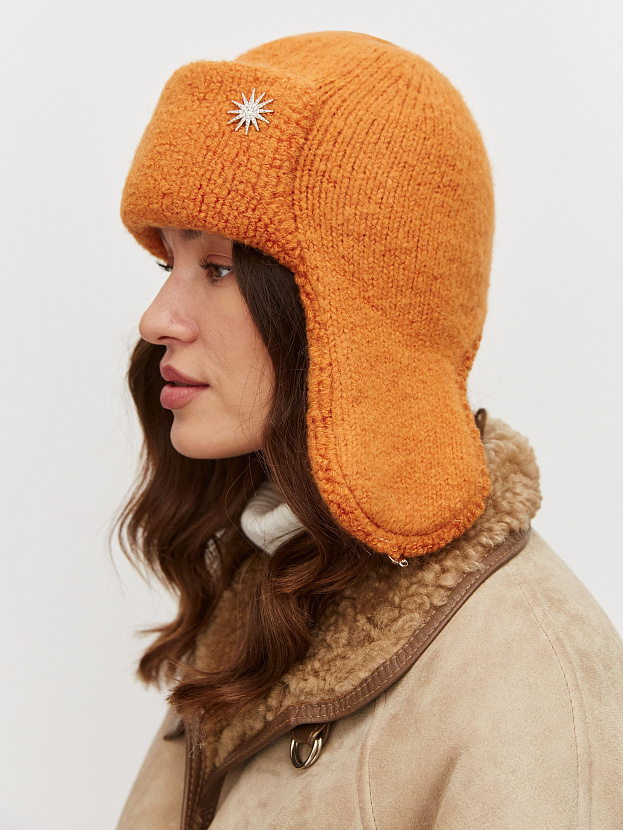 Стокгольм шапка-ушанка трикотажная (оранжевый, 56-58)