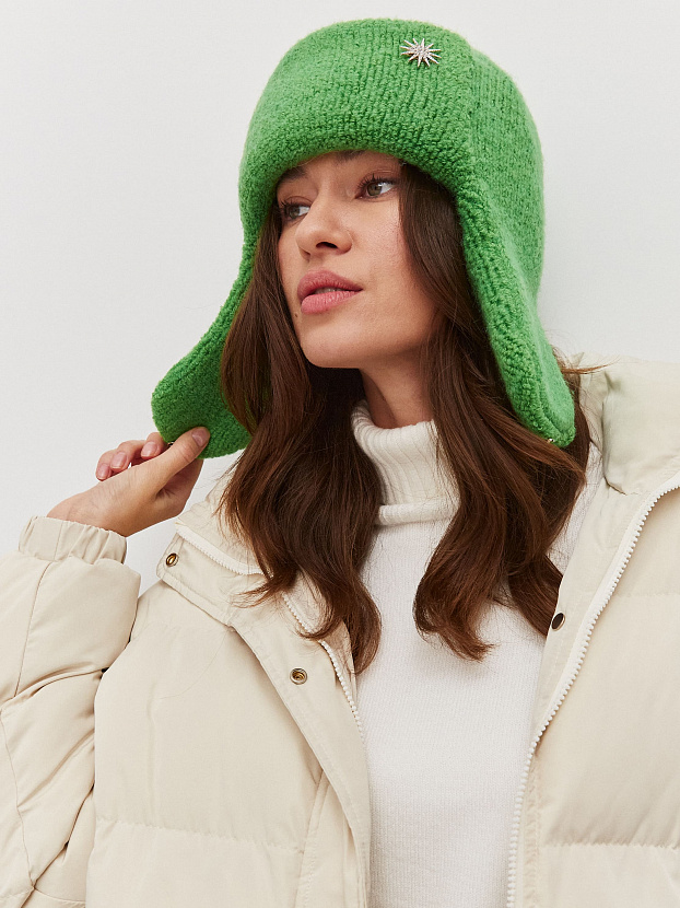 Стокгольм шапка-ушанка трикотажная (ярко-зеленый, 56-58)