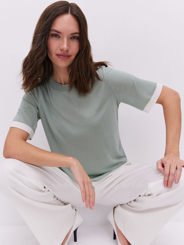 Адель джемпер (футболка) трикотажный (св.зеленый/белый, 44-46)