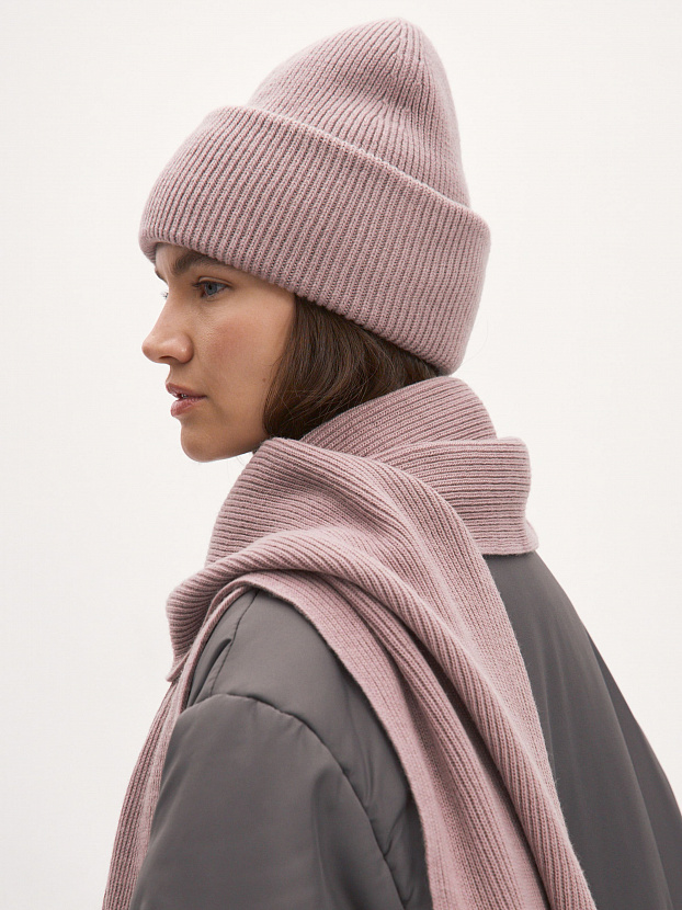 Ботаника комплект (шапка+шарф) трикотажный (розовато-серый, 56-58)