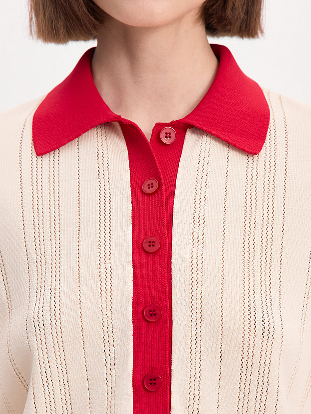 Либерти джемпер (поло) трикотажный (кремовый/красный, 44-46)