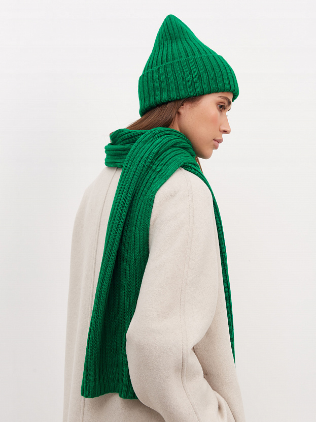 Нуга комплект (шапка+ шарф) трикотажный (ярко-зеленый)