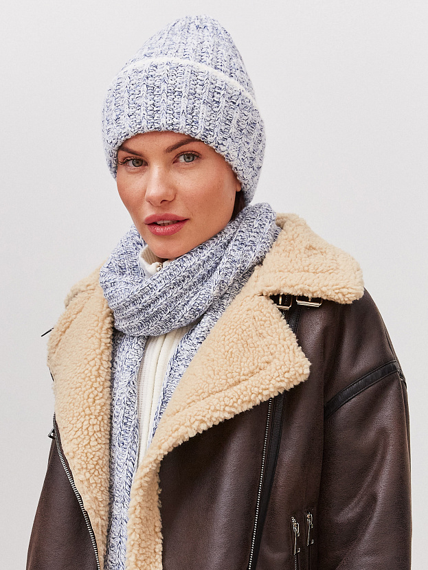 Черри комплект (шапка+ шарф) трикотажный (белый/сине-голубой, 56-58)