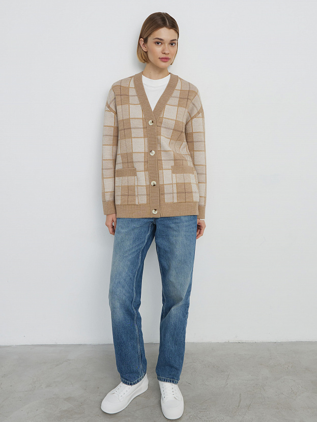 Горизонт кардиган трикотажный (бежевый меланж/кремовый, 44-46)