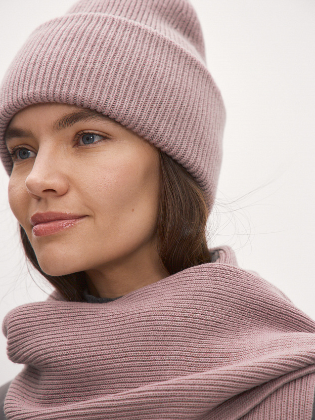 Ботаника комплект (шапка+шарф) трикотажный (розовато-серый, 56-58)