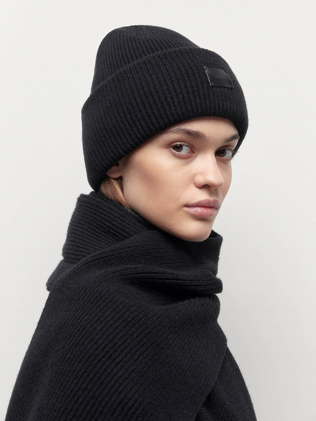Спейс комплект (шапка+шарф) трикотажный (черный, 56-58)