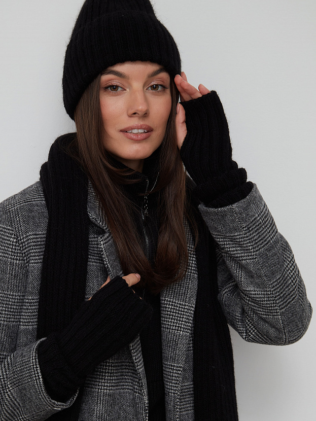 Нуга комплект (шапка+ шарф) трикотажный (черный)