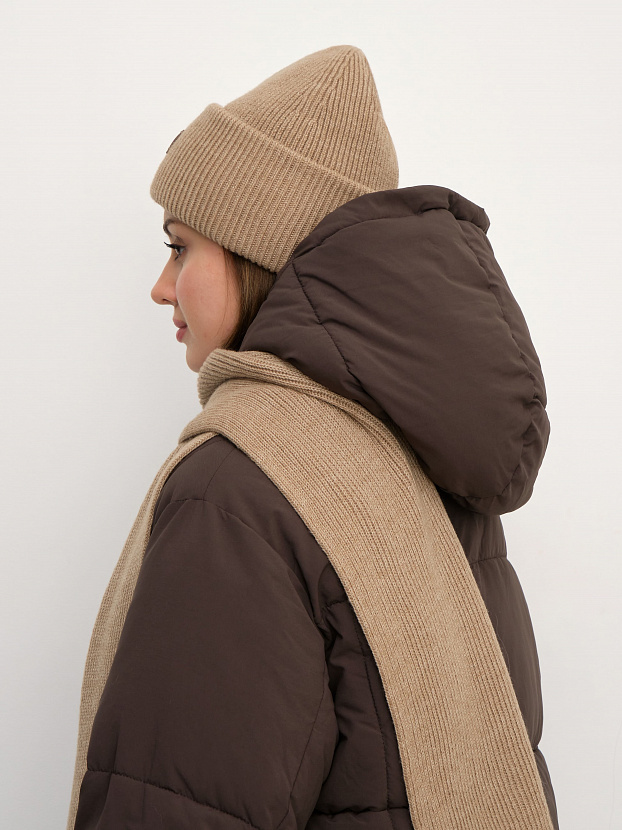 Спейс комплект (шапка+шарф) трикотажный (бежевый, 56-58)