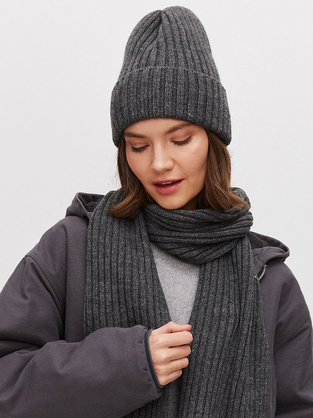 Нуга комплект (шапка+ шарф) трикотажный (т.серый)