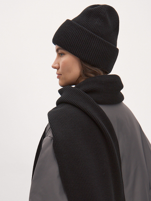 Ботаника комплект (шапка+шарф) трикотажный (черный, 56-58)