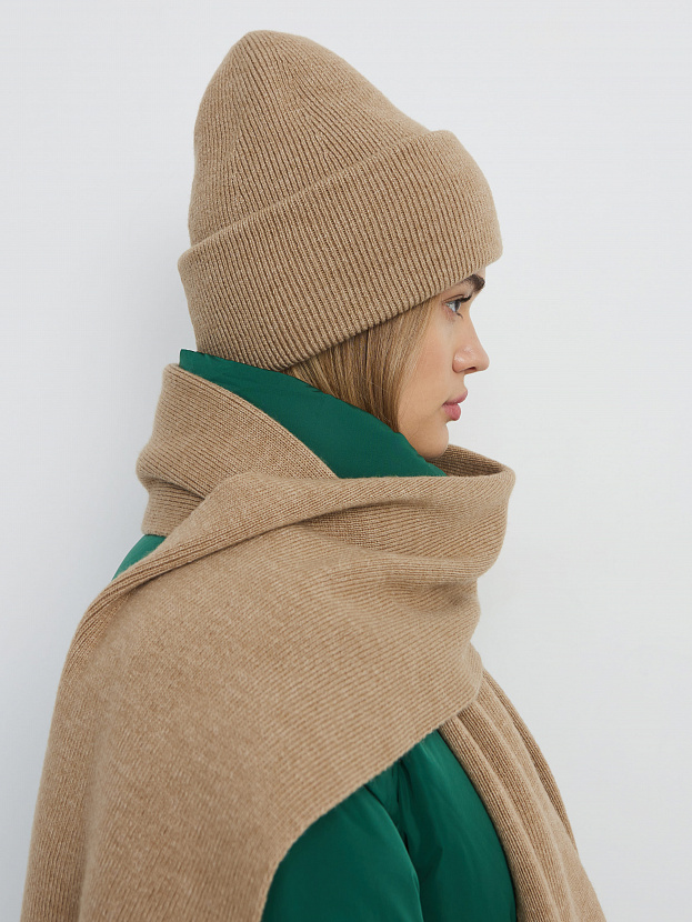 Квартет комплект (шапка+шарф) трикотажный (бежевый меланж, 56-58)